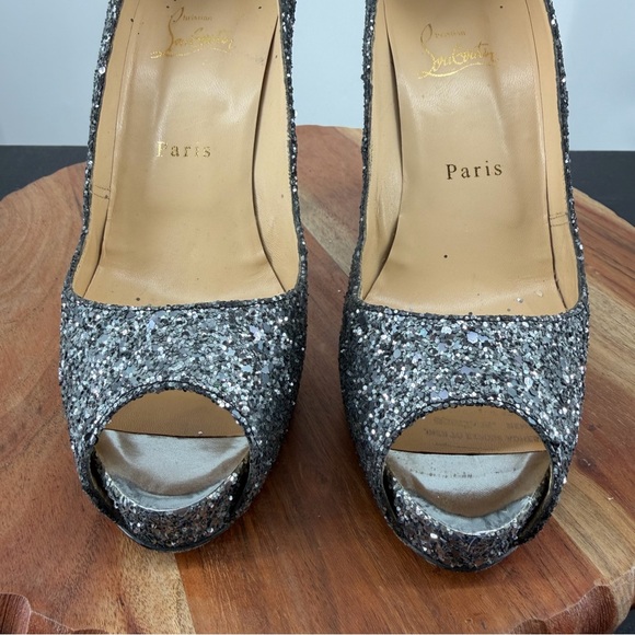 Christian Louboutin Very Prive peep-toe pumps silver glitter finish 38.5 8.5 - Picture 6 of 13